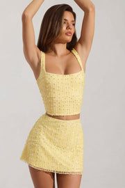Oh Polly Lirael 14478 crop top col carré limoncello perles