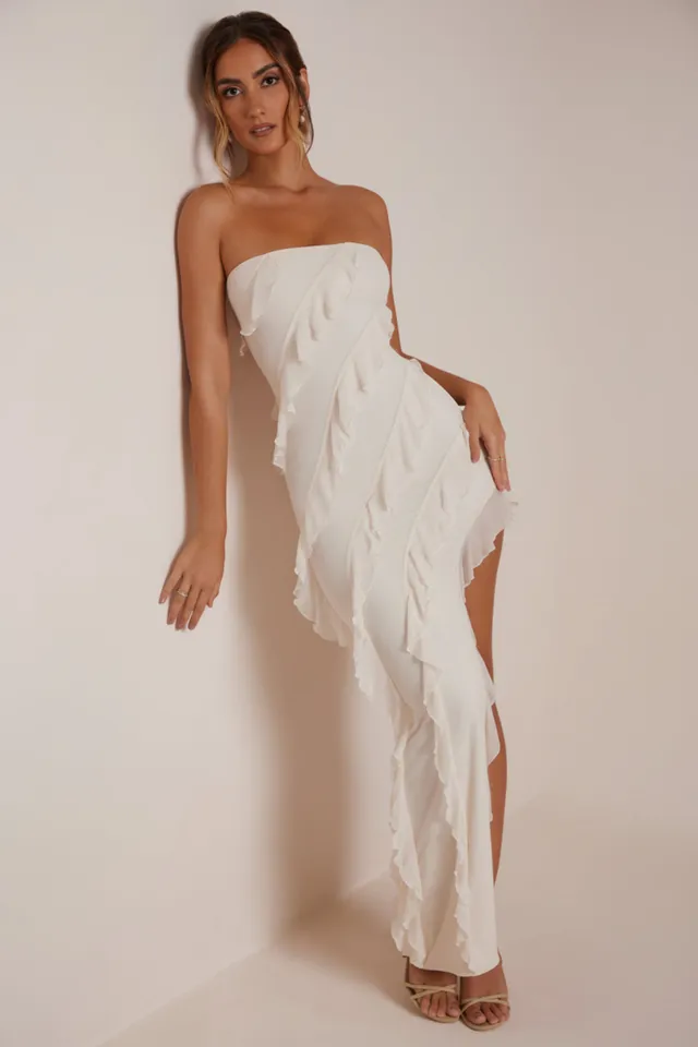 Oh Polly Nevali 5634 robe maxi ivoire volants