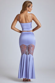 Oh Polly Sofie maxi jupe satin bleu lavande dentelle
