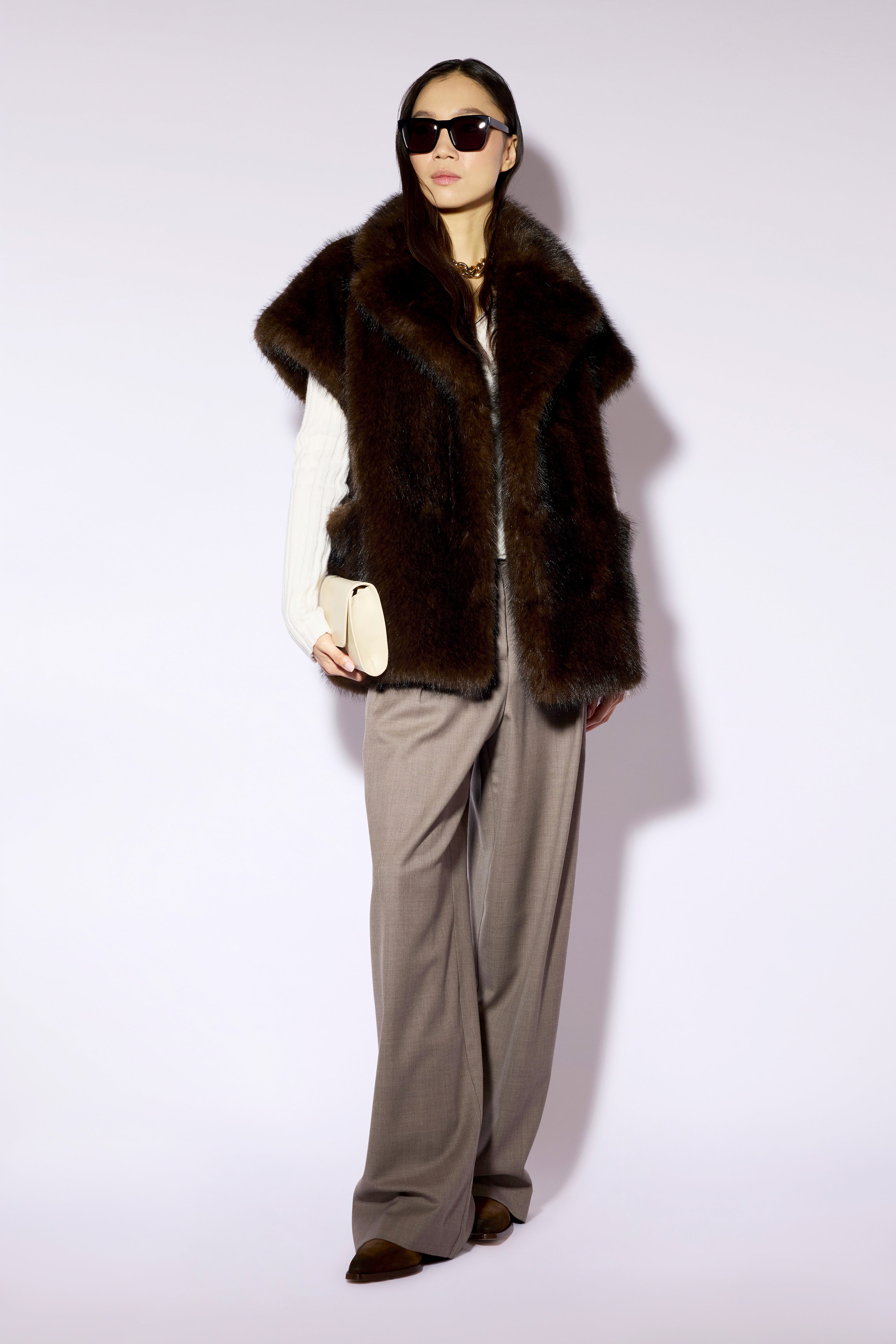 Liviana Conti Rian Gilet Femme Fausse Fourrure Marron