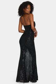 Oh Polly Embellished Sansel robe longue noire sequins