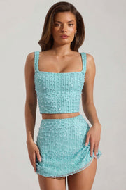 Oh Polly Lirael 14478 crop top col carré aquamarine perles
