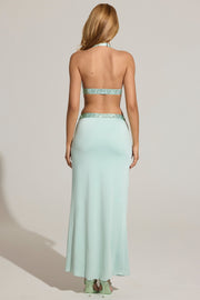 Oh Polly Rhea jupe longue taille basse bleu aqua strass