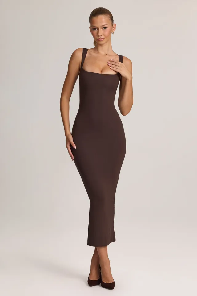 Oh Polly Ainslee 5617 robe midi marron chocolat moulante modal