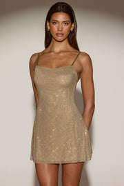 Oh Polly Embellished Philomena mini robe dorée strass