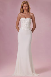 Oh Polly Melora robe bustier perle corset dos lacé longue