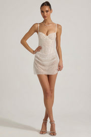Oh Polly Connie robe mini corset blanche strass drapée