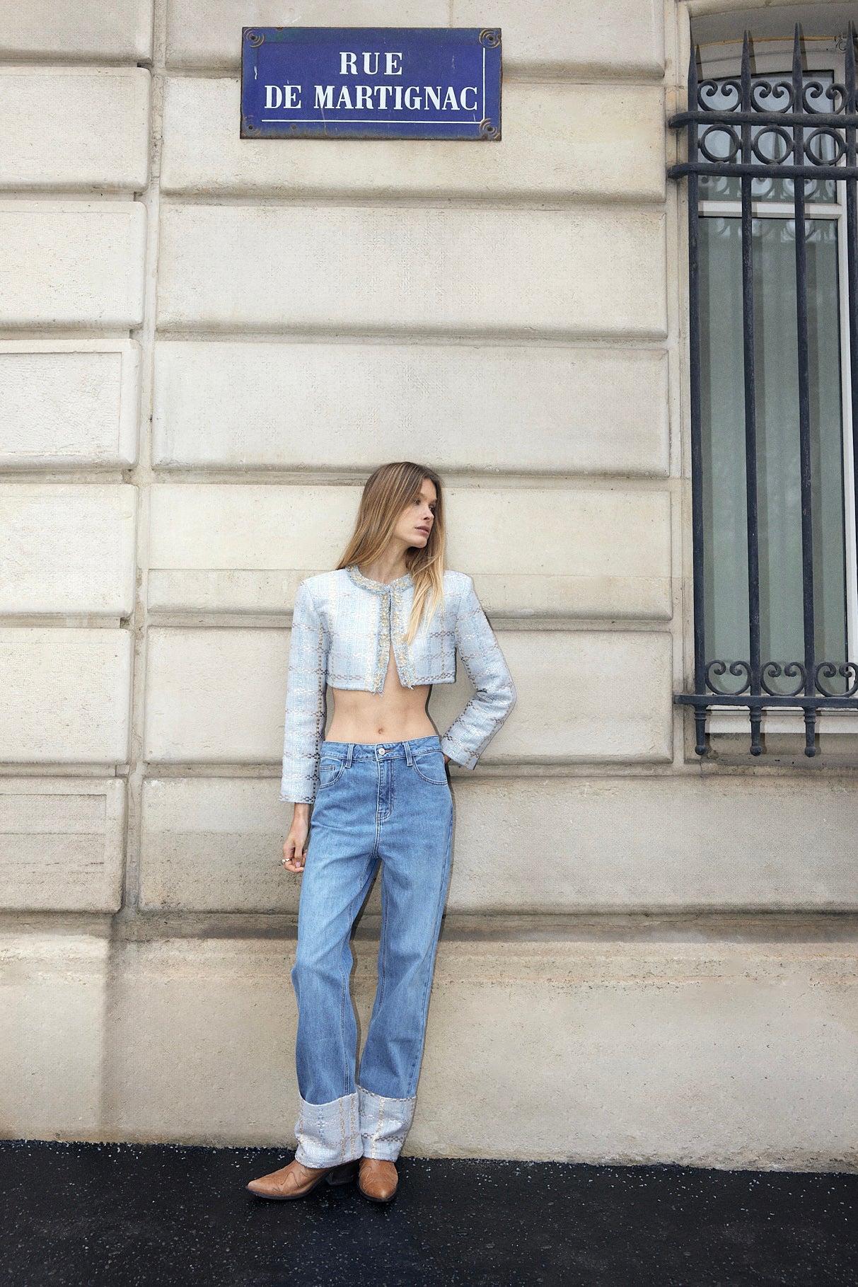 The Ethiquette Louise Atlantis veste tweed bleu doré