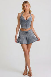 Oh Polly Laika 1366 mini jupe jean bleu clair plissée