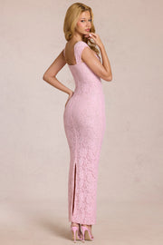 Oh Polly 15919 robe longue dentelle rose moulante