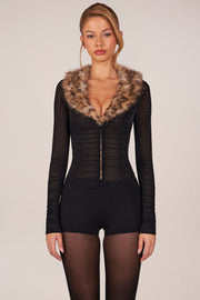Oh Polly Loa Combishort Noir fausse fourrure décolleté