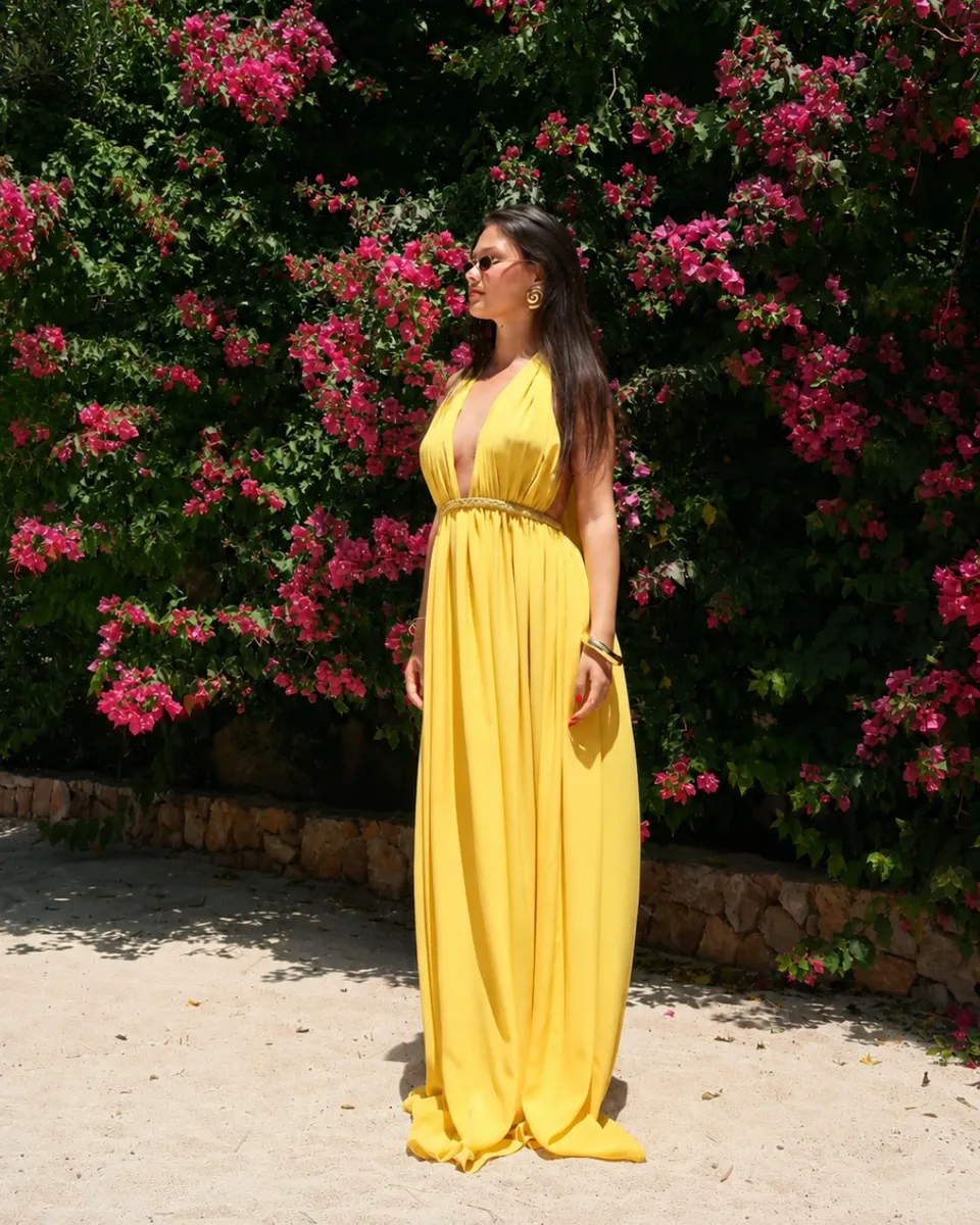 The Ethiquette Calypso Yellow robe soie taille M