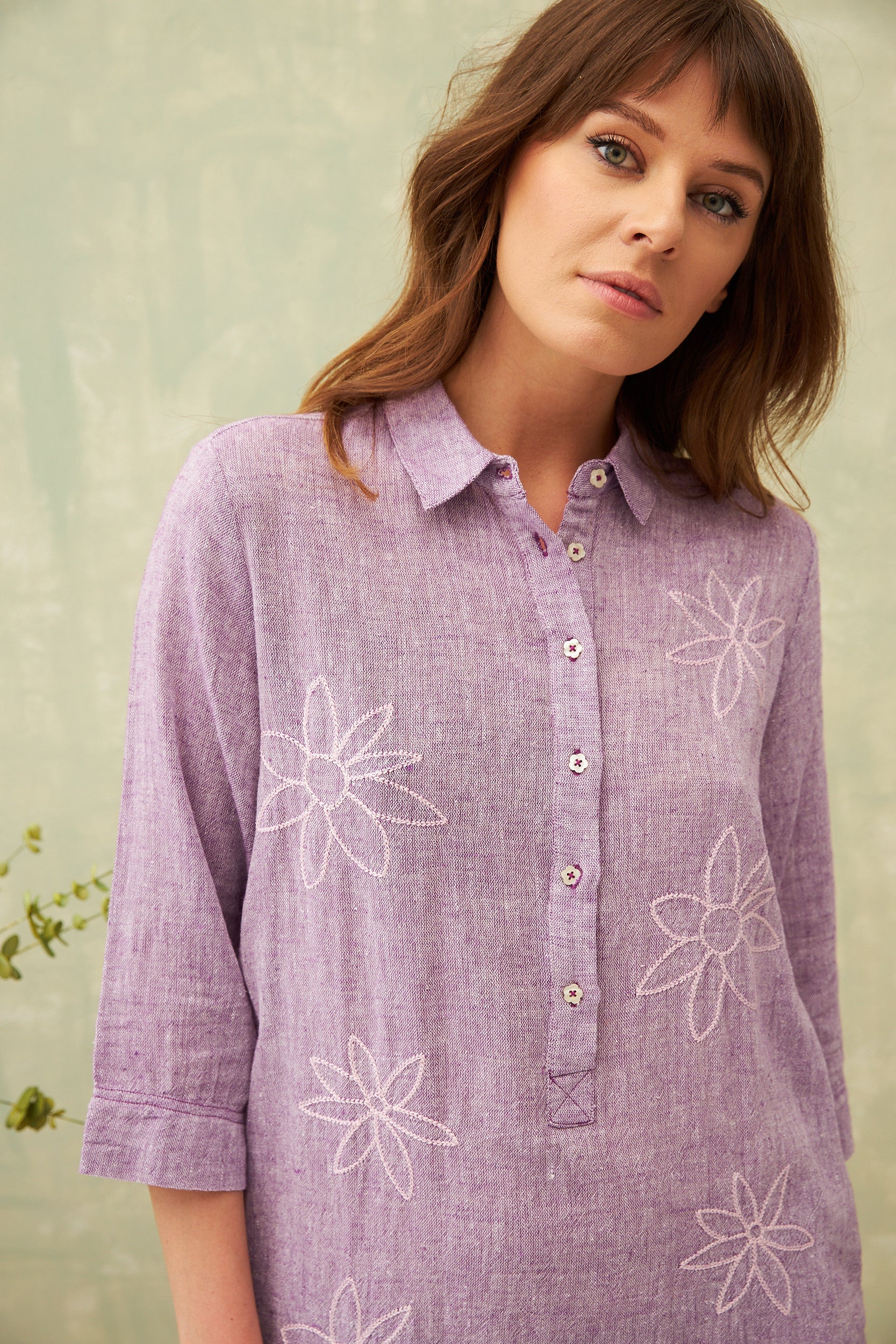 Chicosoleil Martha robe courte violet broderie coton