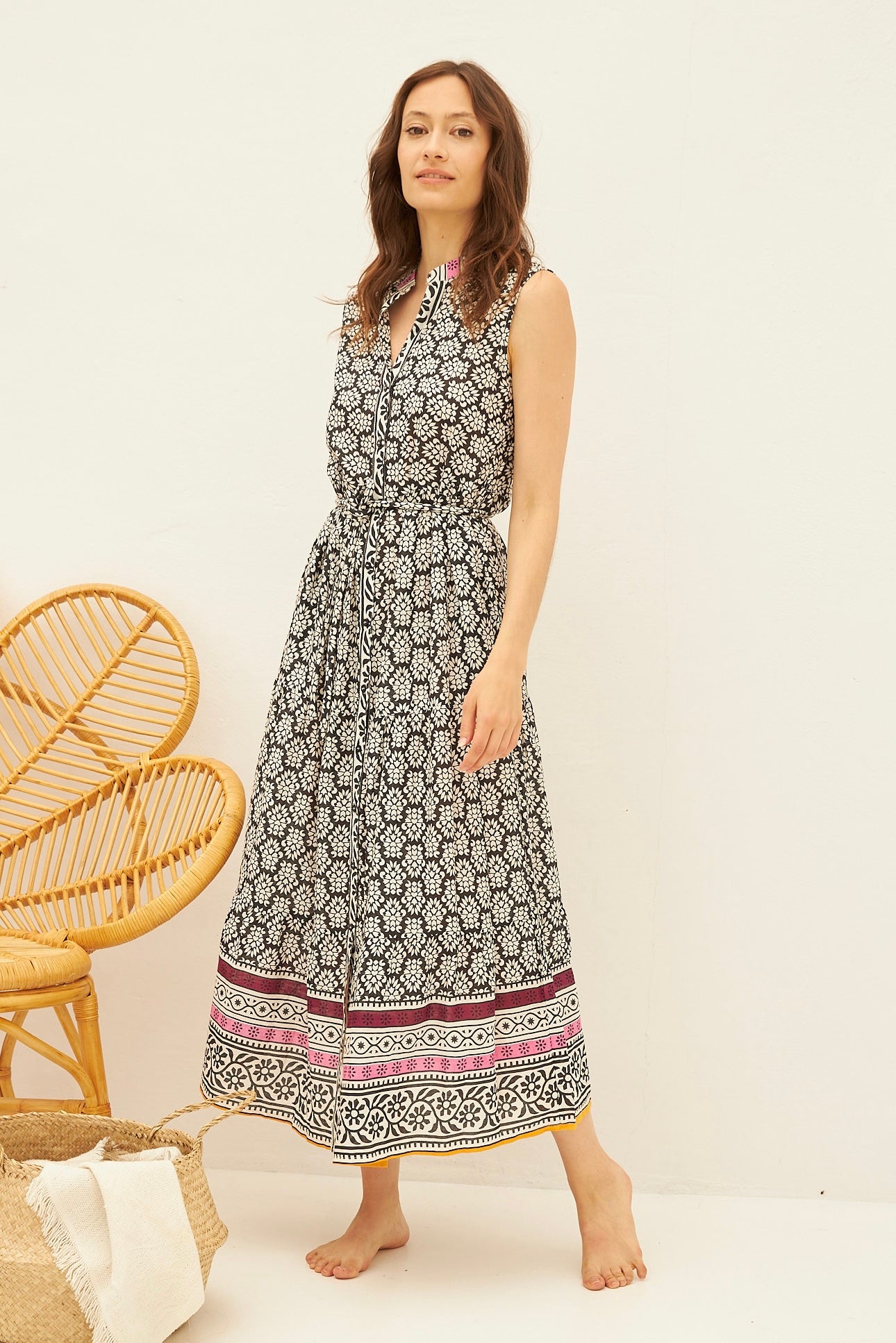 CHICOSOLEIL SALINA Robe Longue Noir Batik Coton