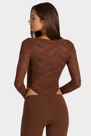 Oh Polly Shania body dentelle marron manches longues