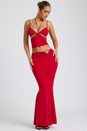 Oh Polly Sabine 8009 jupe maxi rouge feu taille mi-haute