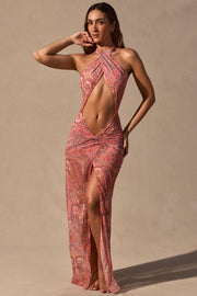 Oh Polly Caicos robe maxi licou paisley dos nu fendue