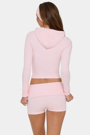 Oh Polly sweat capuche court pêche rayé zippé