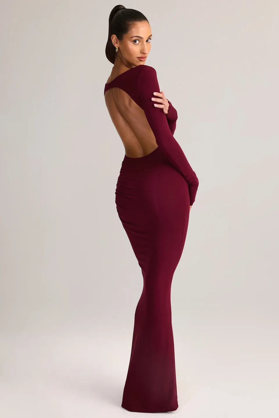 Oh Polly Regine robe longue bordeaux modal dos nu