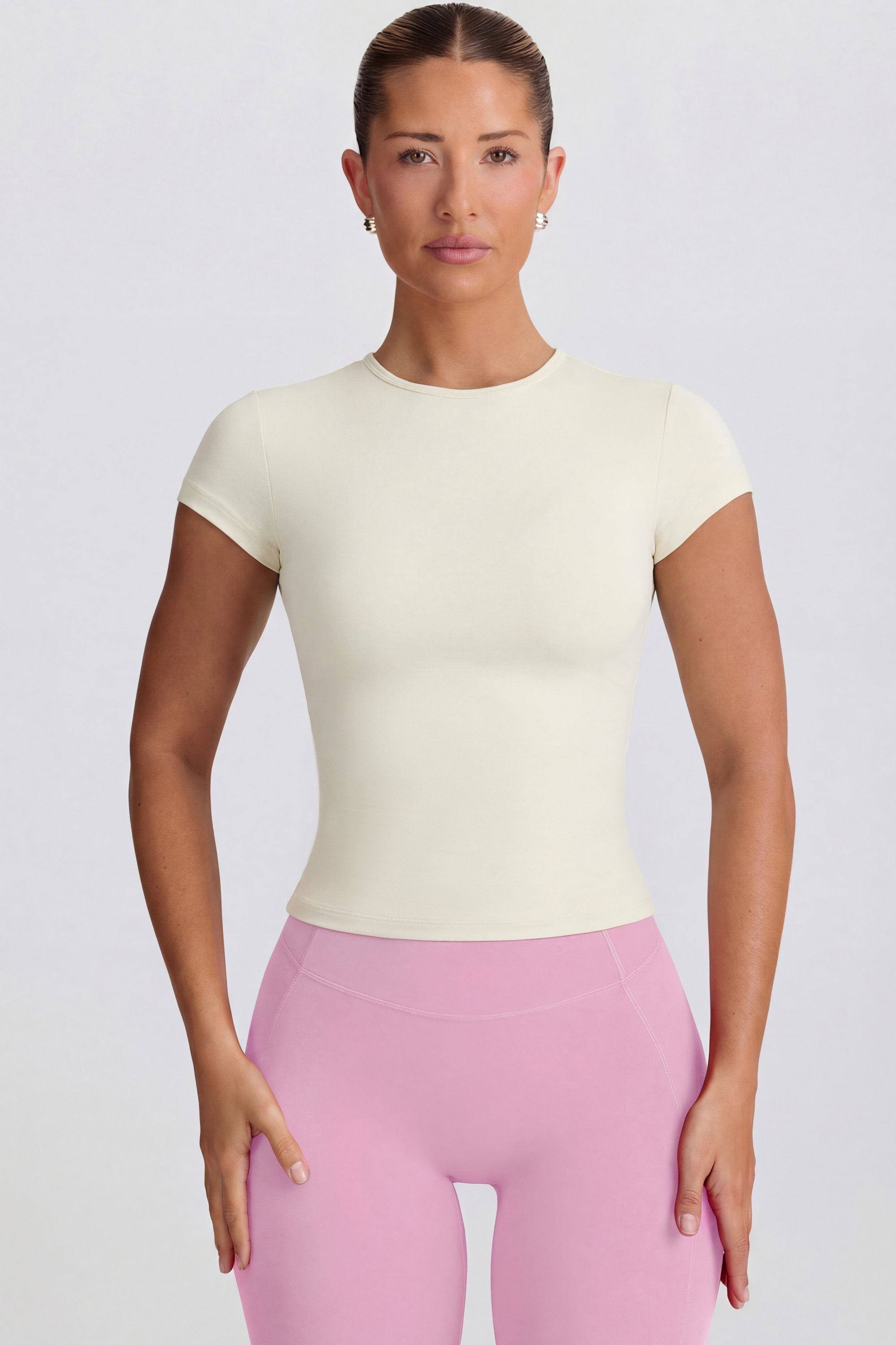 Oh Polly Tops t-shirt long avoine dos découpé jersey