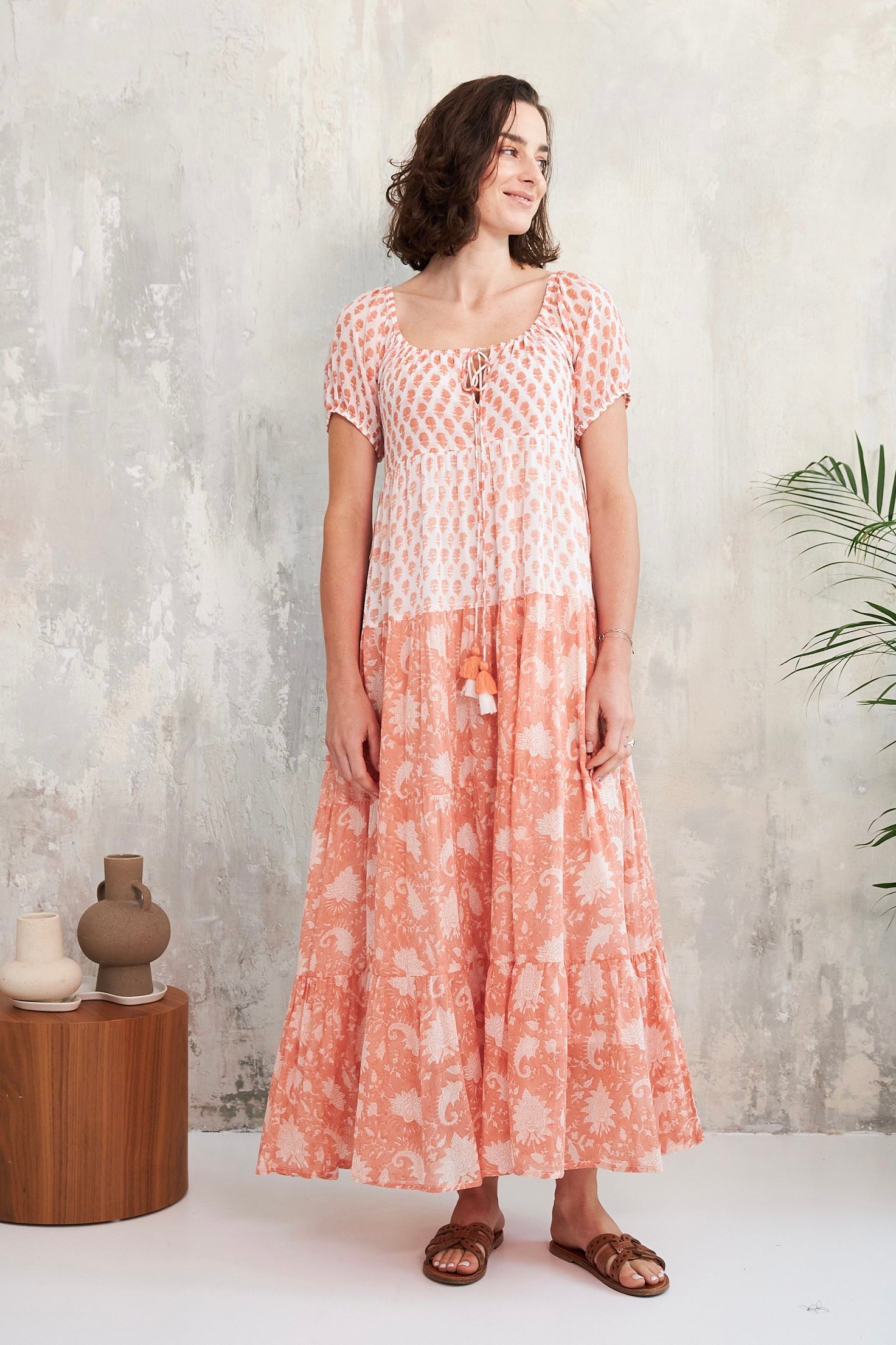 Chicosoleil Rikita robe longue coton rouge fleurie