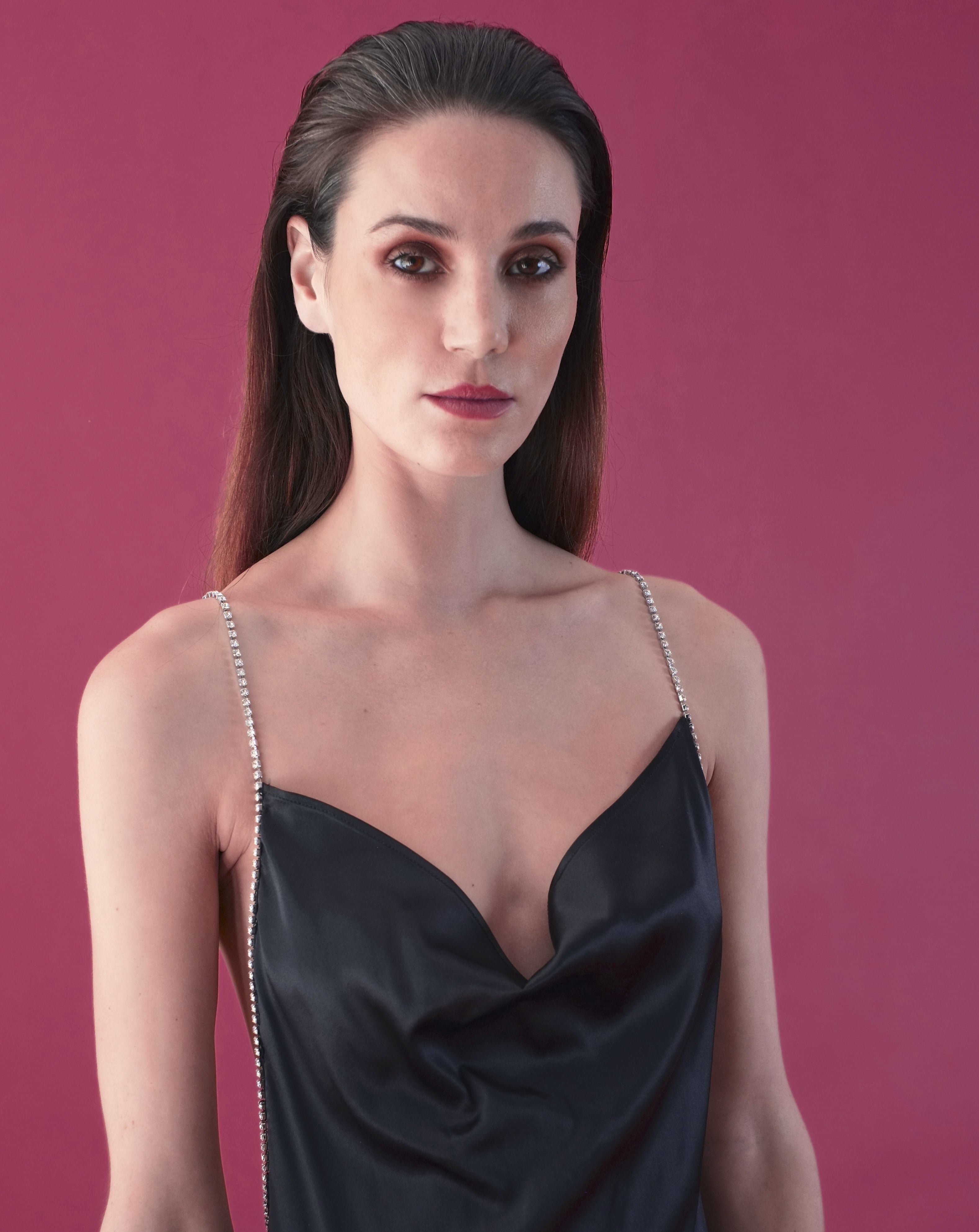 The Ethiquette Jenna Black Dress robe satin soie noire S