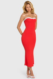 Oh Polly Winslet Robe Bustier Cerise Dentelle Midaxi