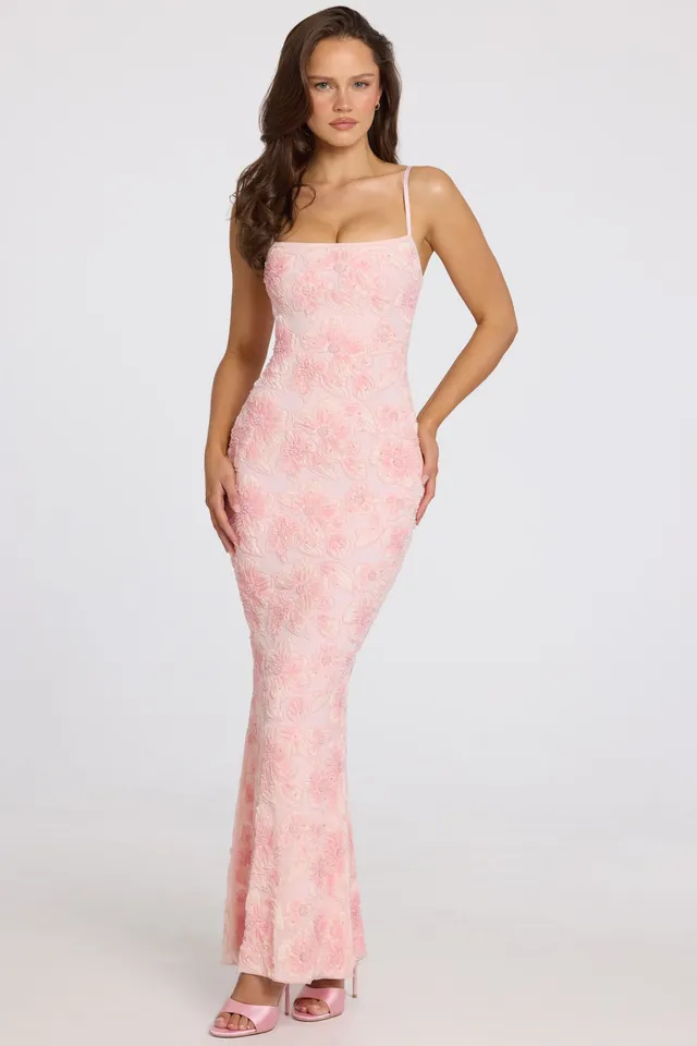 Oh Polly Valora robe maxi ombré rose perles col carré