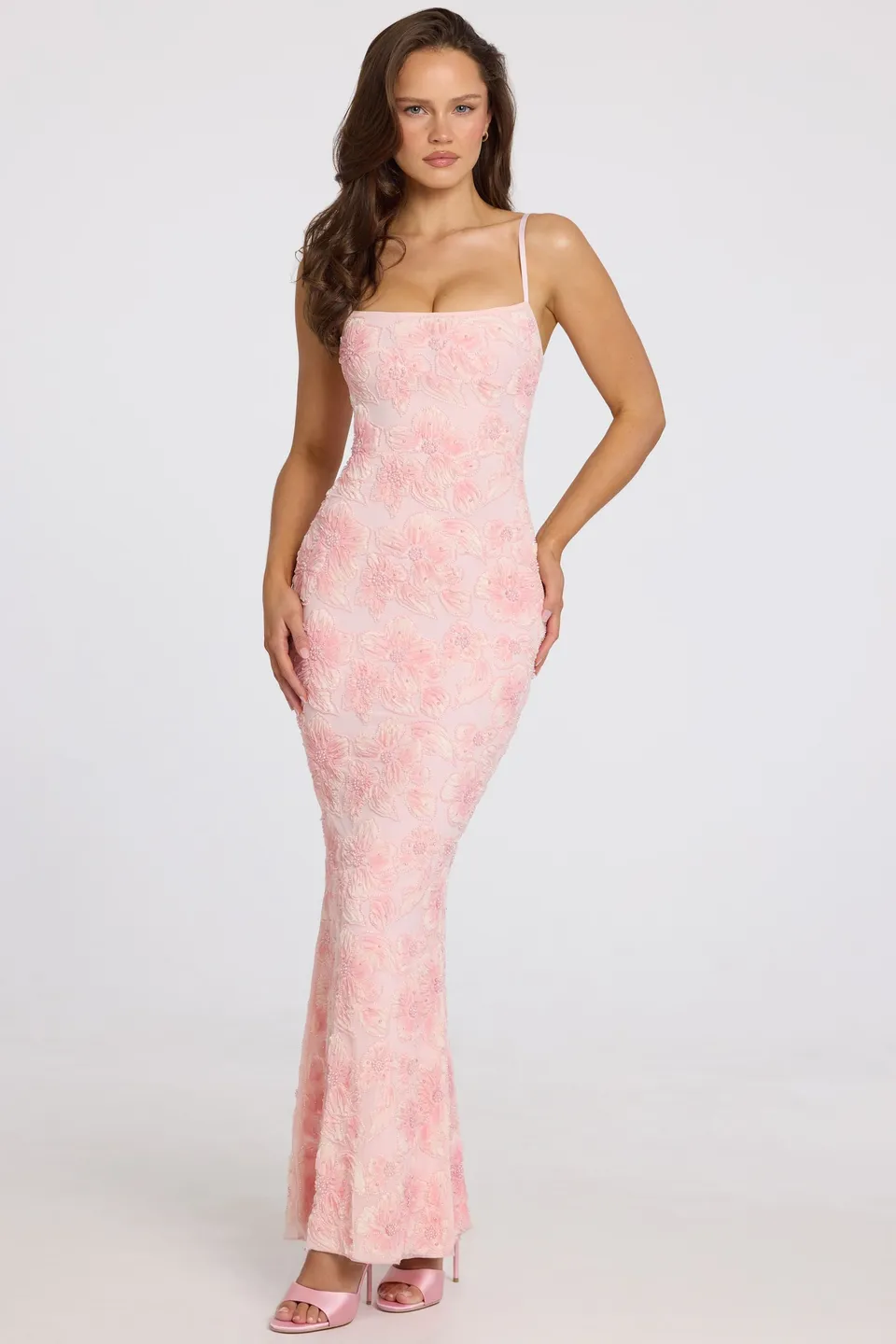 Oh Polly Valora robe maxi ombré rose perles col carré