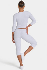 Oh Polly ButterCloud Legging Capri Gris Chiné Côtelé