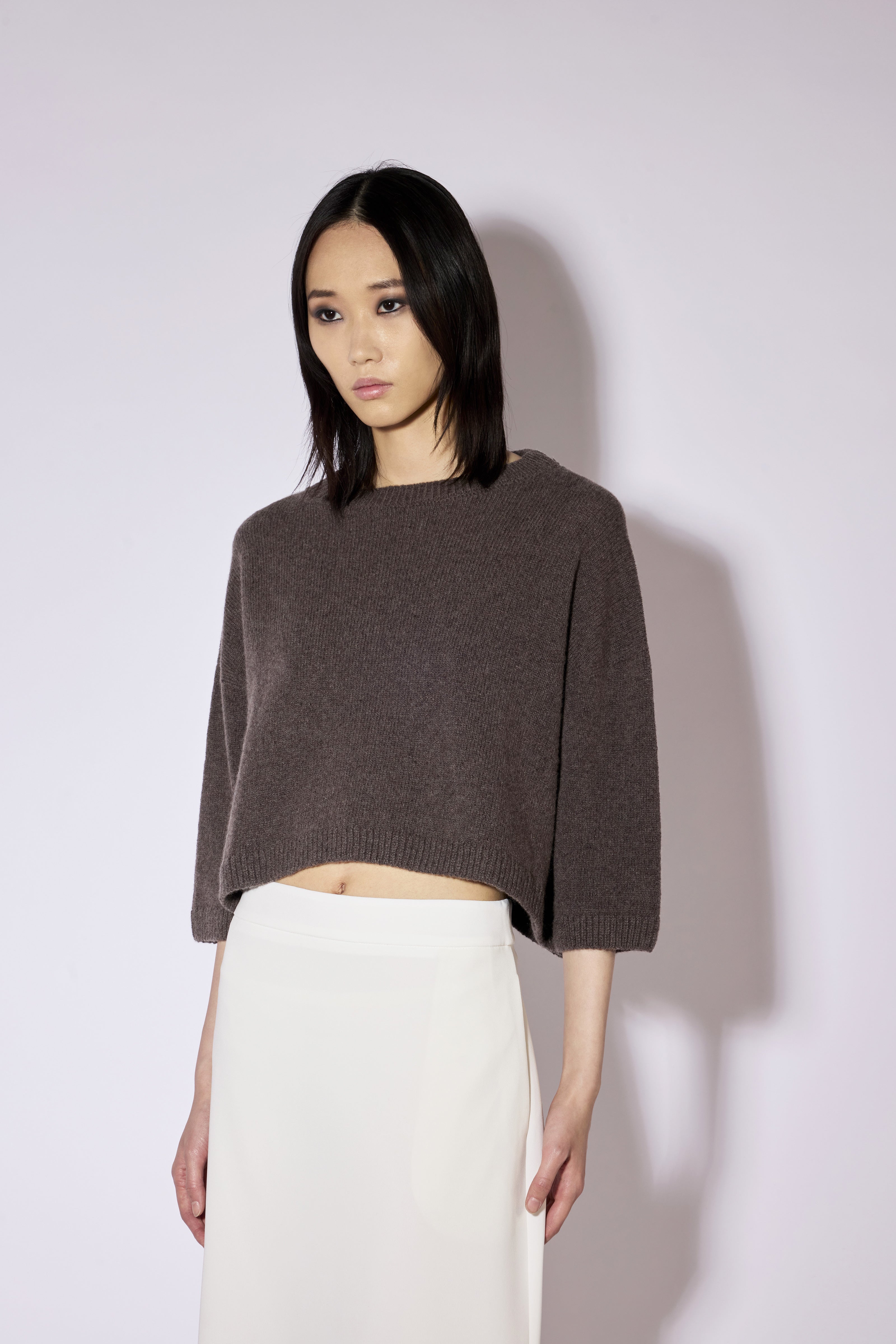 Liviana Conti Mabel pull crop cachemire-soie brown casha