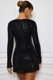 Oh Polly Kiyara mini robe noire sequins évasée