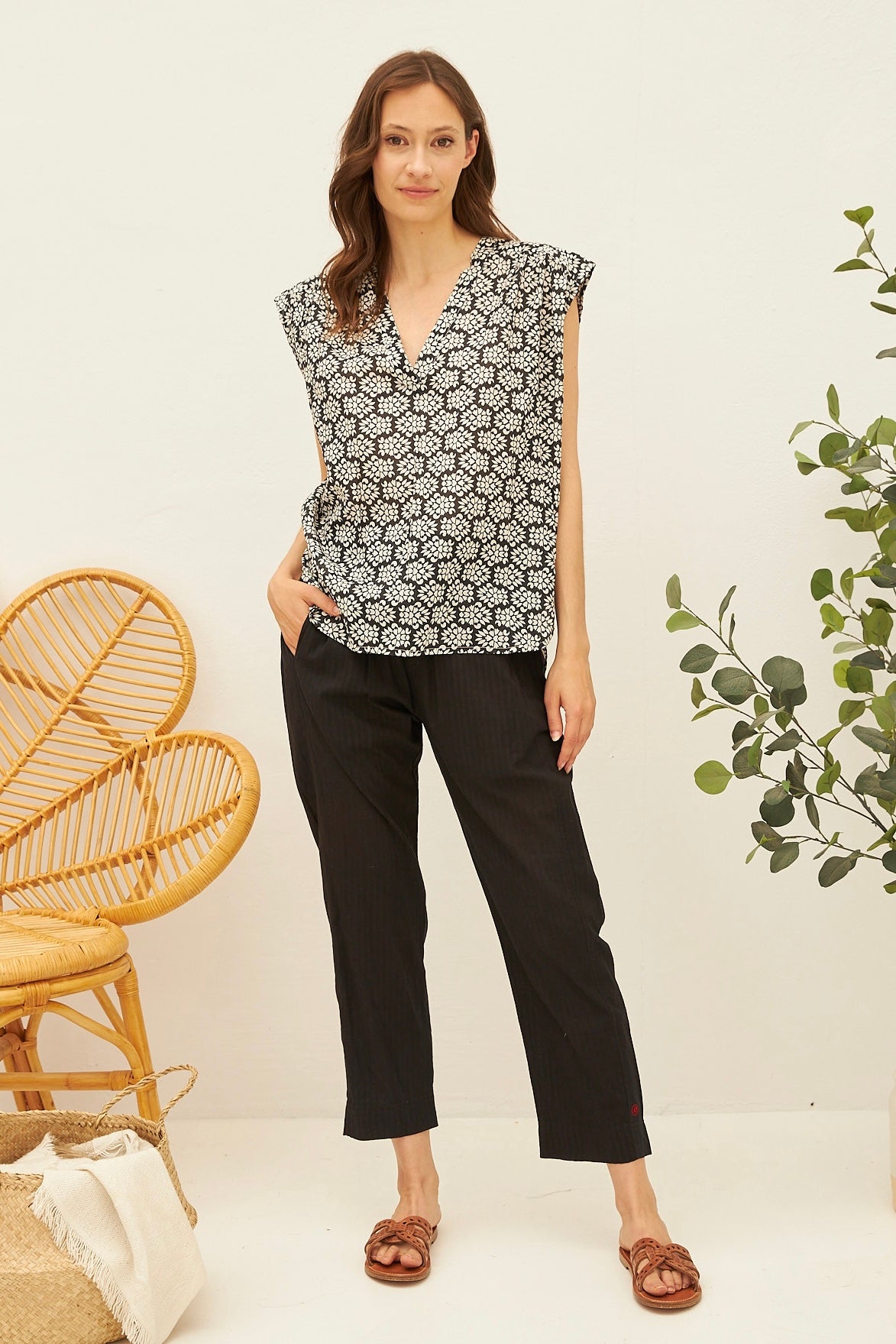 Chicosoleil Marty top noir Batik of Love 100% coton