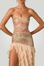 Oh Polly Embellished Diletta robe bustier rose fente 138cm