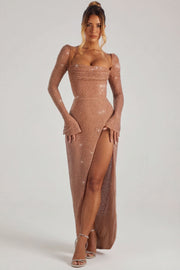 Oh Polly Champel 6139 robe maxi latte perlée