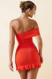 Oh Polly Dresses robe mini rouge une épaule froncée