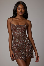 Oh Polly Durrani Mini Robe Strass Cacao Foncé