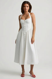 Oh Polly Orlena robe midi blanche boutonnée crêpe