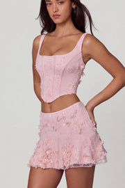Oh Polly Lorelei 10942B mini jupe rose à sequins fleurs