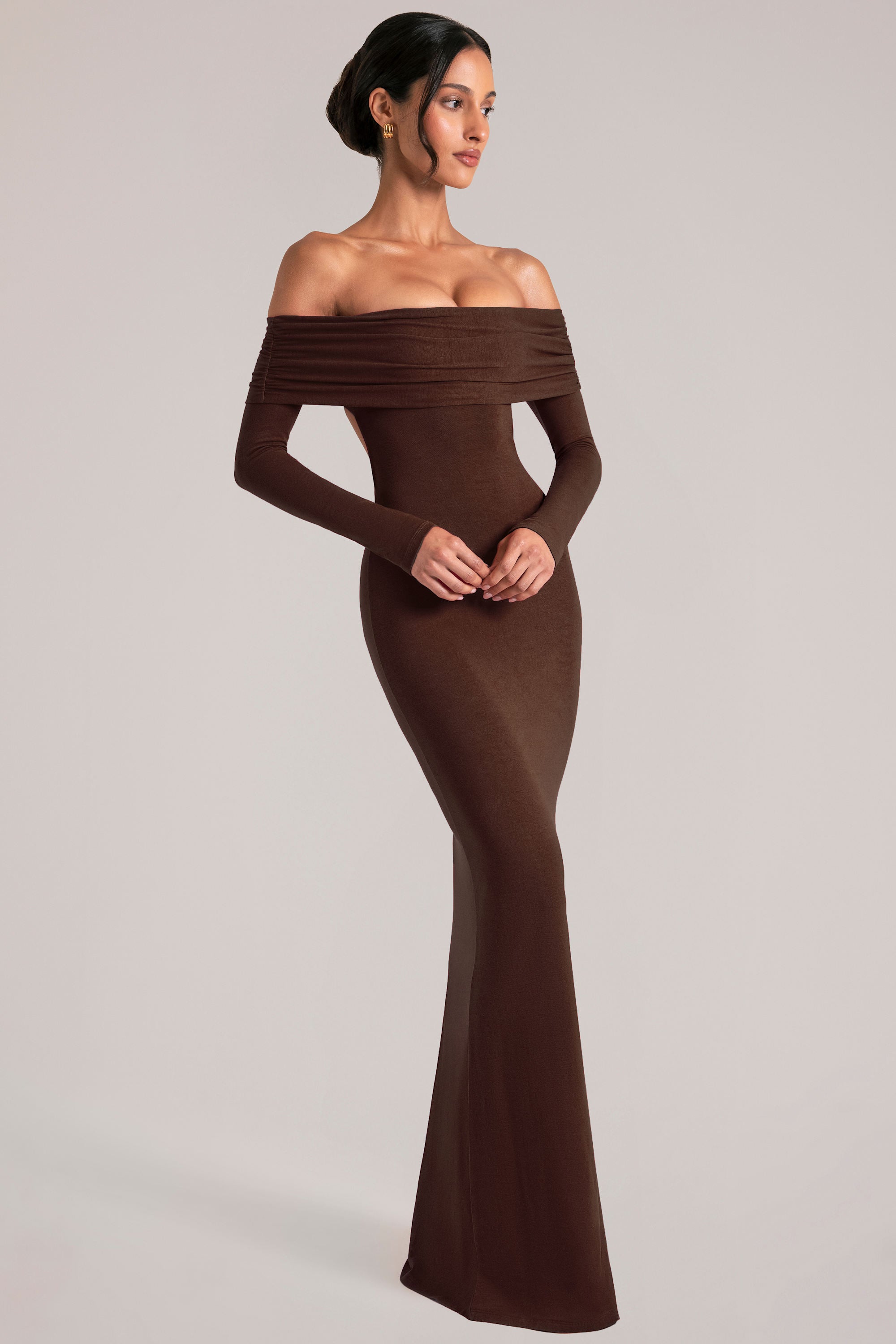 Oh Polly 15984 robe maxi marron dos nu modal