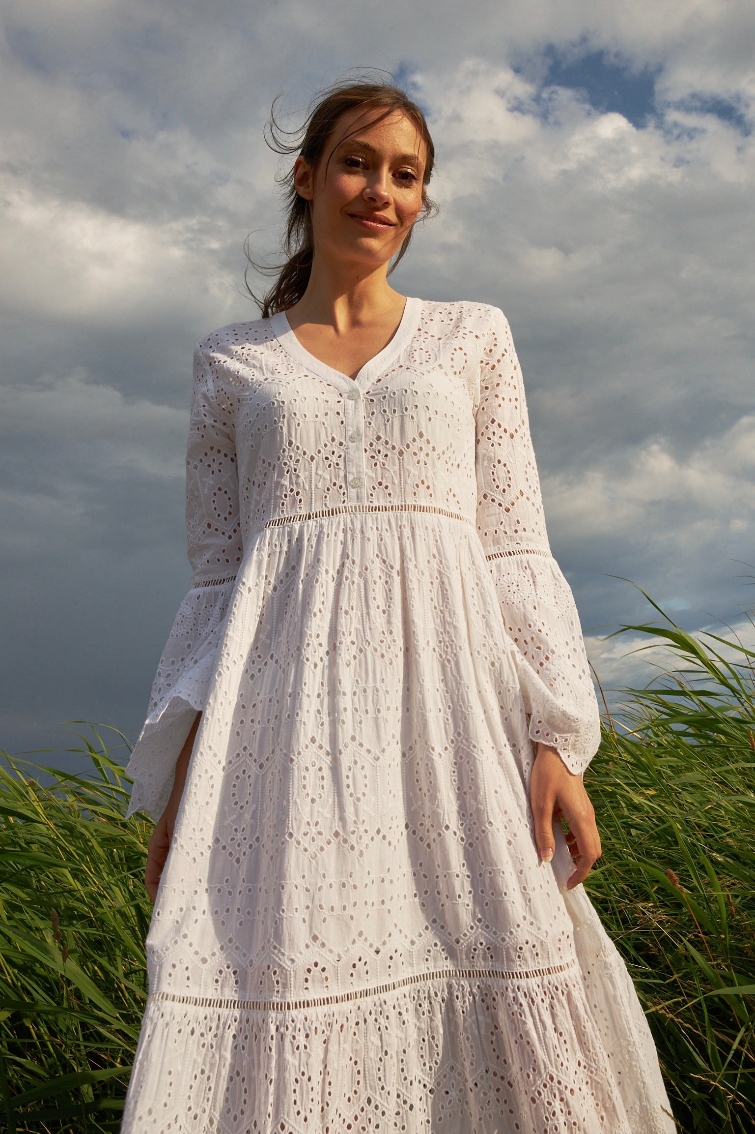 Chicosoleil Carrie robe longue blanche broderie coton