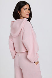 Oh Polly Knitwear BT02527 sweat capuche cropped rose Soft Pink