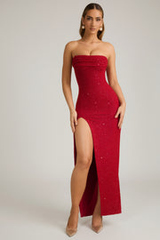 Oh Polly Embellished La Rochette 6750 robe maxi rouge perles