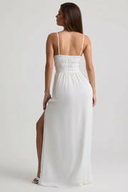 Oh Polly Olyssia robe maxi blanche bretelles smockée