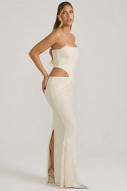 Oh Polly Saphira robe longue blanche sequins corset