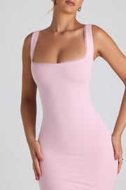 Oh Polly Navi robe midaxi rose pâle dentelle modal