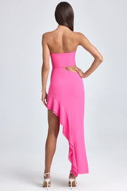 Oh Polly Acelynn robe maxi bandeau rose découpe volants