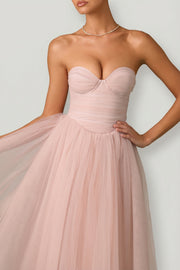 Oh Polly Cindy robe tulle corset rose poudré midaxi