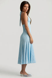 Oh Polly Elonia 14382 robe midaxi fleurie bleue dos nu