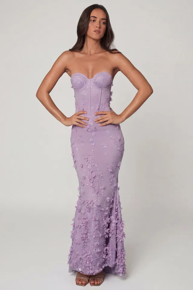 Oh Polly Amal robe maxi lilas corset à sequins